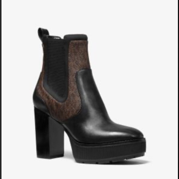 Michael Kors Black and Brown Heeled Boots - Picture 1 of 8